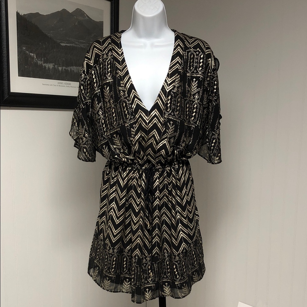 Free People Elegant Black and Gold Women's Mini Dress Size M
